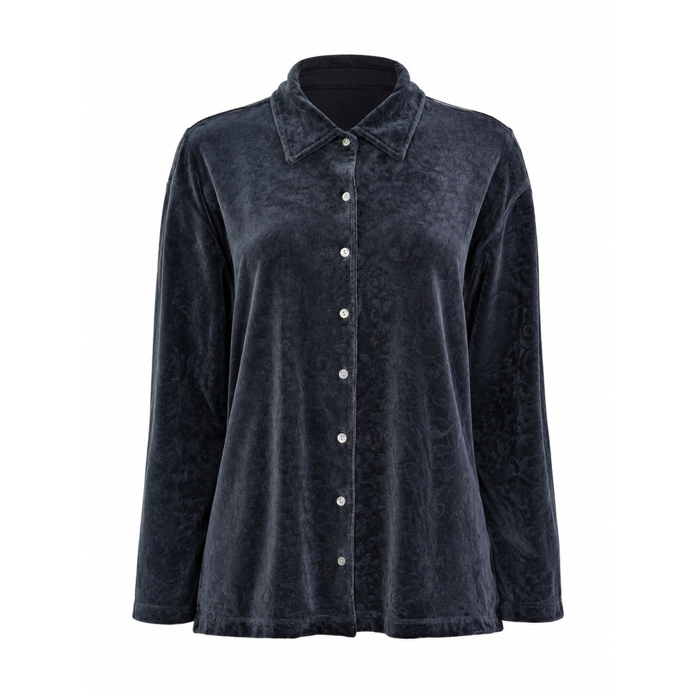 Vintage Talbots Shirt Women's Medium Black Velvet Button Down Floral Long Sleeve